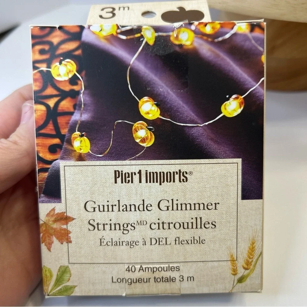 NIB Pier 1 Imports Halloween 10ft Pumpkin Glimmer Strings 40 Flexible LED Lights